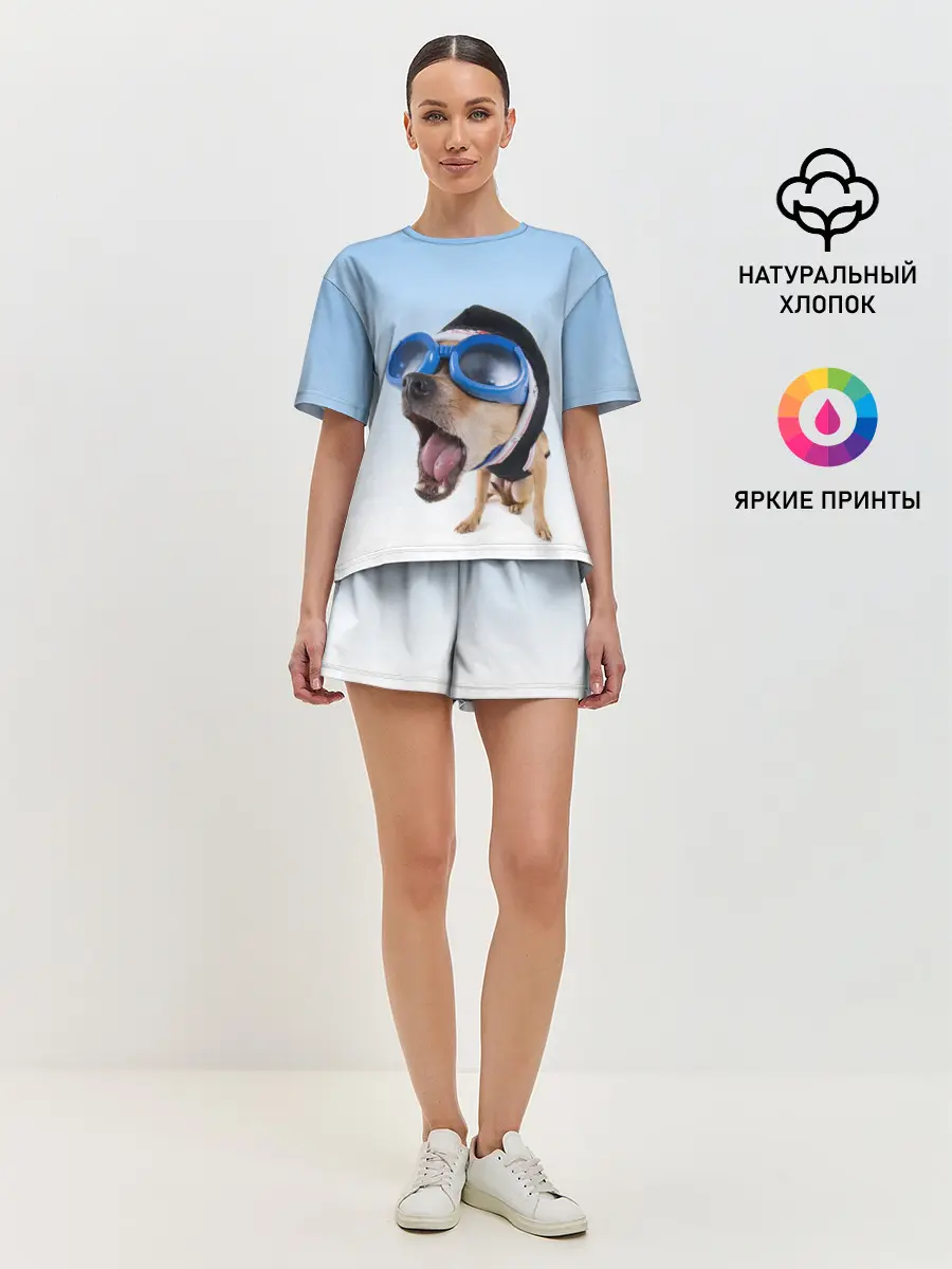 Женская пижама с шортами / собака в очках