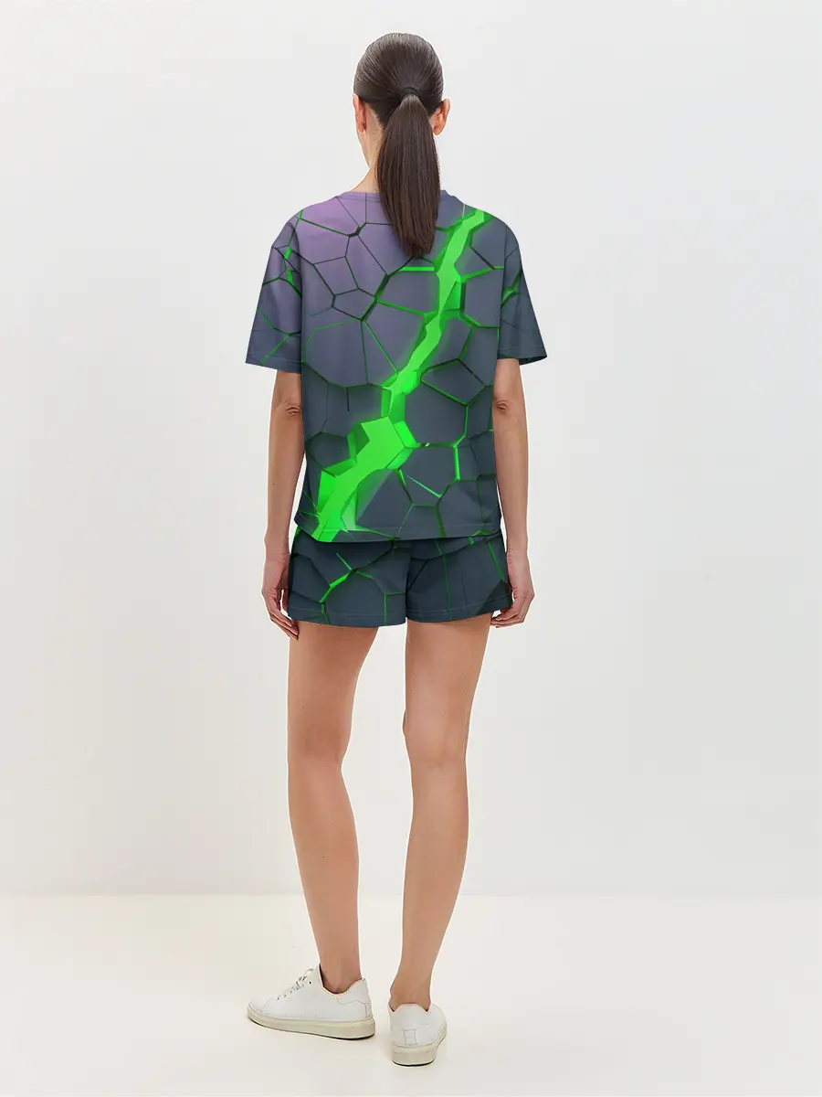 Женская пижама с шортами / ЗЕЛЕНЫЙ РАЗЛОМ | 3Д РАЗЛОМ