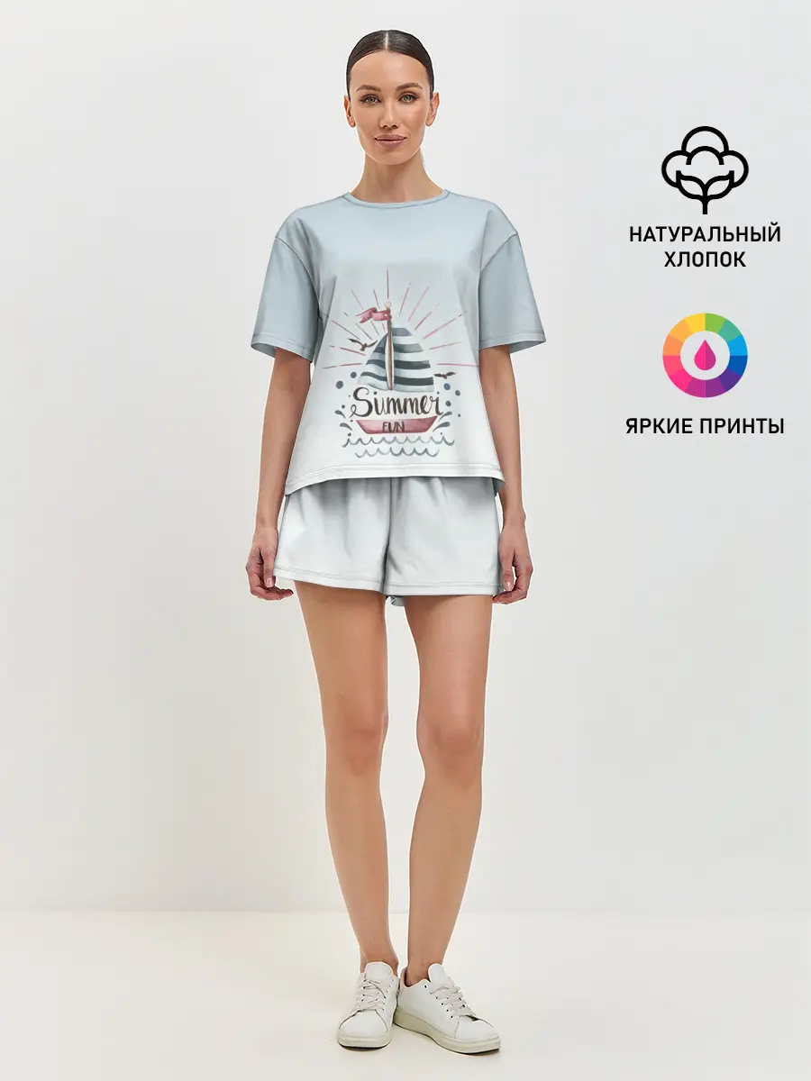 Женская пижама с шортами / кораблик лето