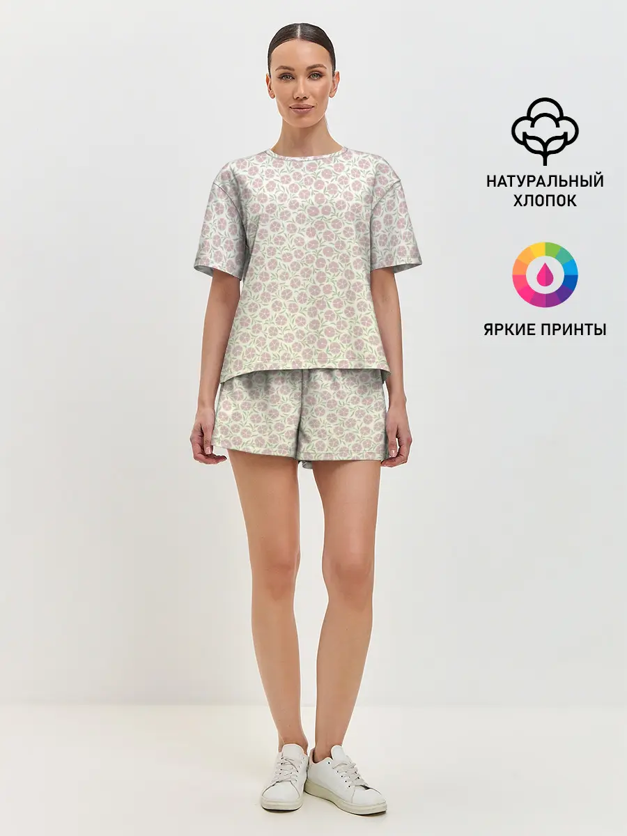 Женская пижама с шортами / узор мелкие цветочки