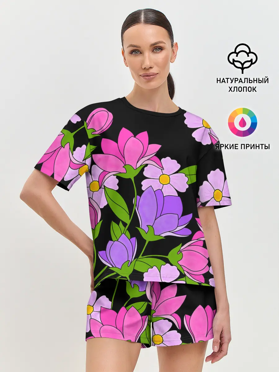 Женская пижама с шортами / Ночные цветы