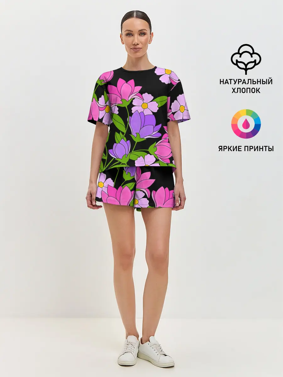 Женская пижама с шортами / Ночные цветы