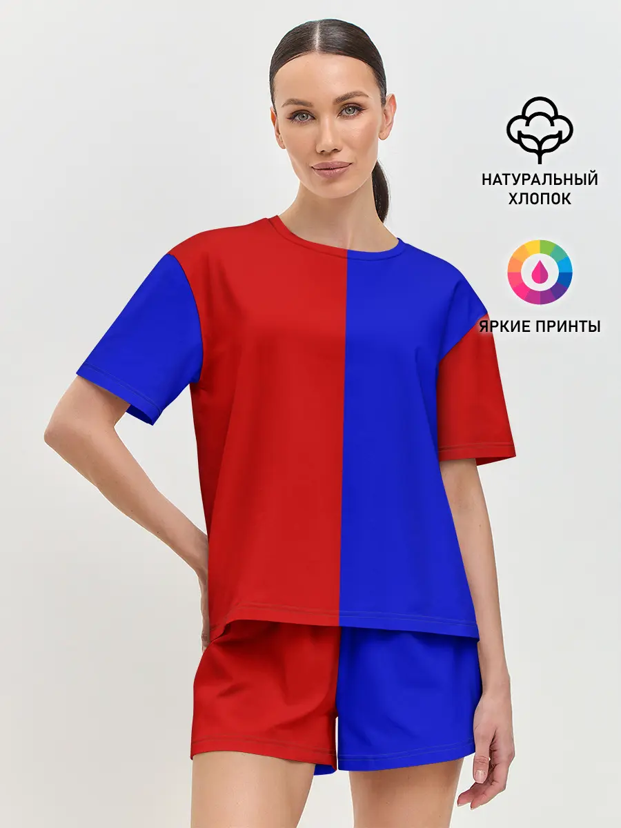 Женская пижама с шортами / Красно-синий