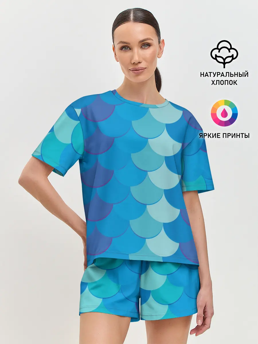 Женская пижама с шортами / Синяя чешуя рыбы