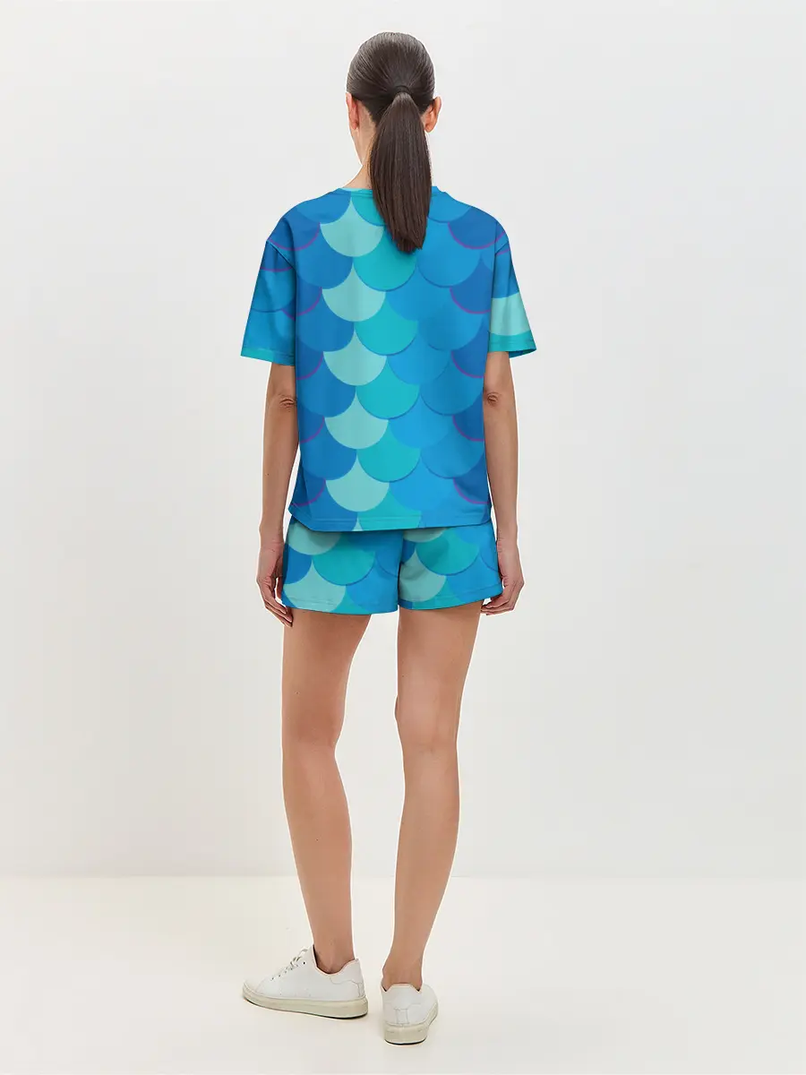 Женская пижама с шортами / Синяя чешуя рыбы