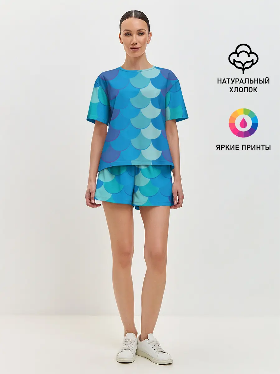 Женская пижама с шортами / Синяя чешуя рыбы