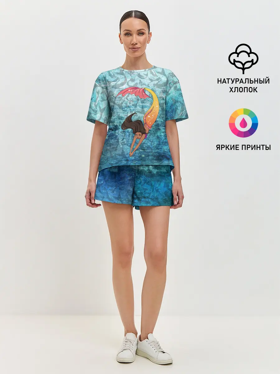 Женская пижама с шортами / Русалка | Подводный мир