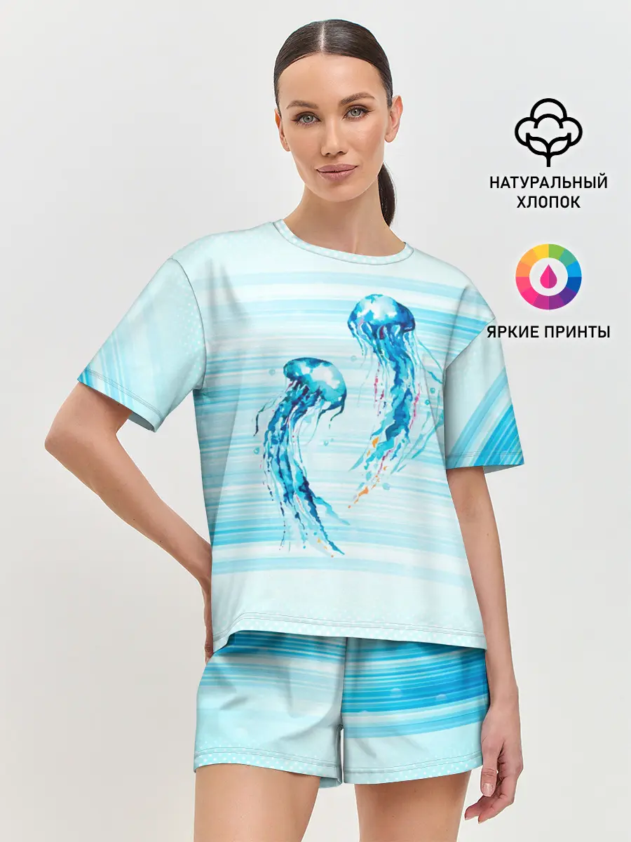 Женская пижама с шортами / Медузы