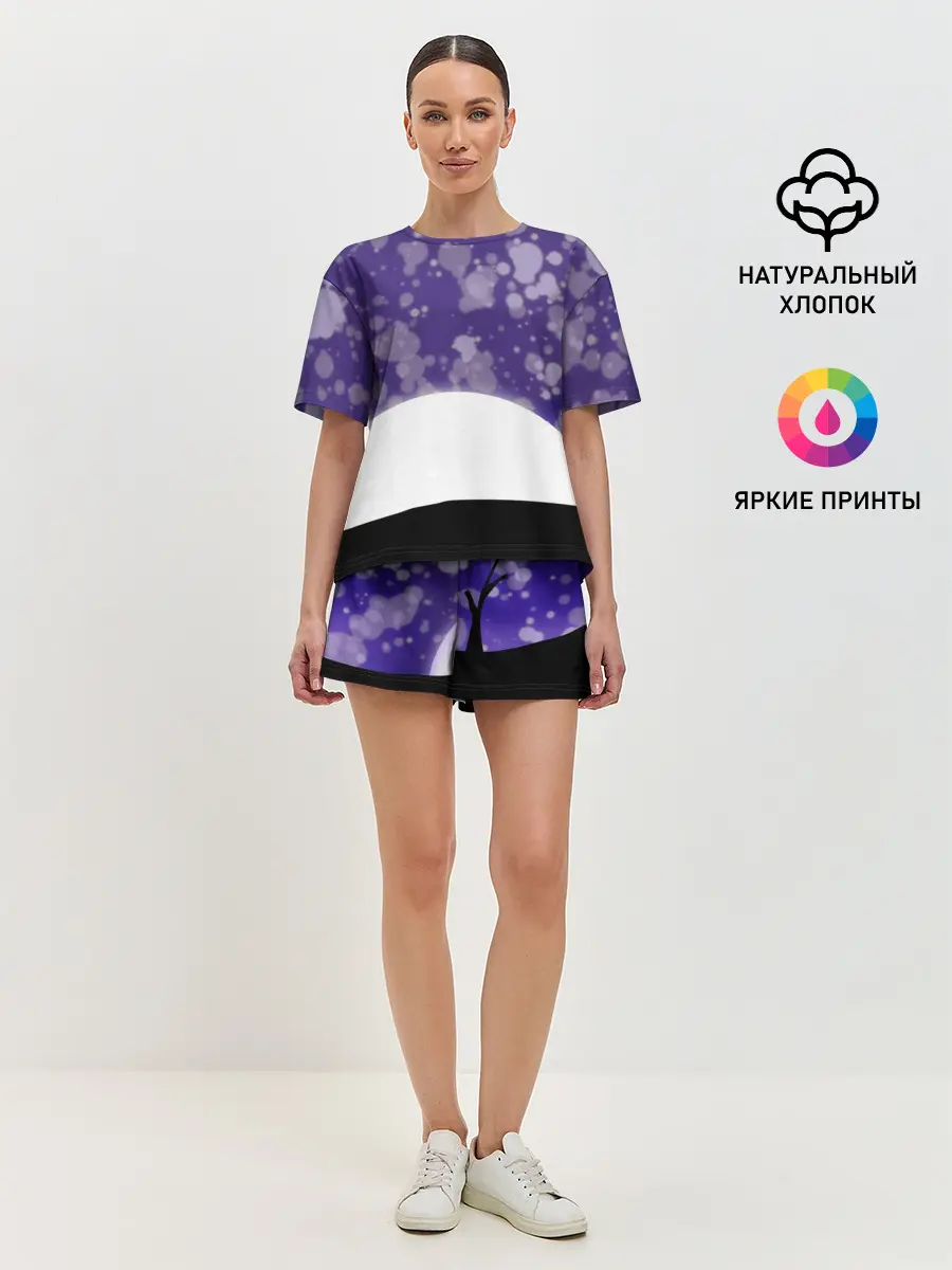 Женская пижама с шортами / одинокое дерево в ночи