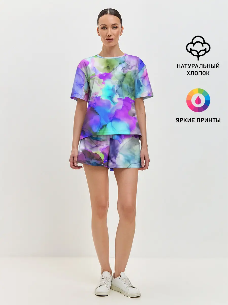 Женская пижама с шортами / Акварельная краска