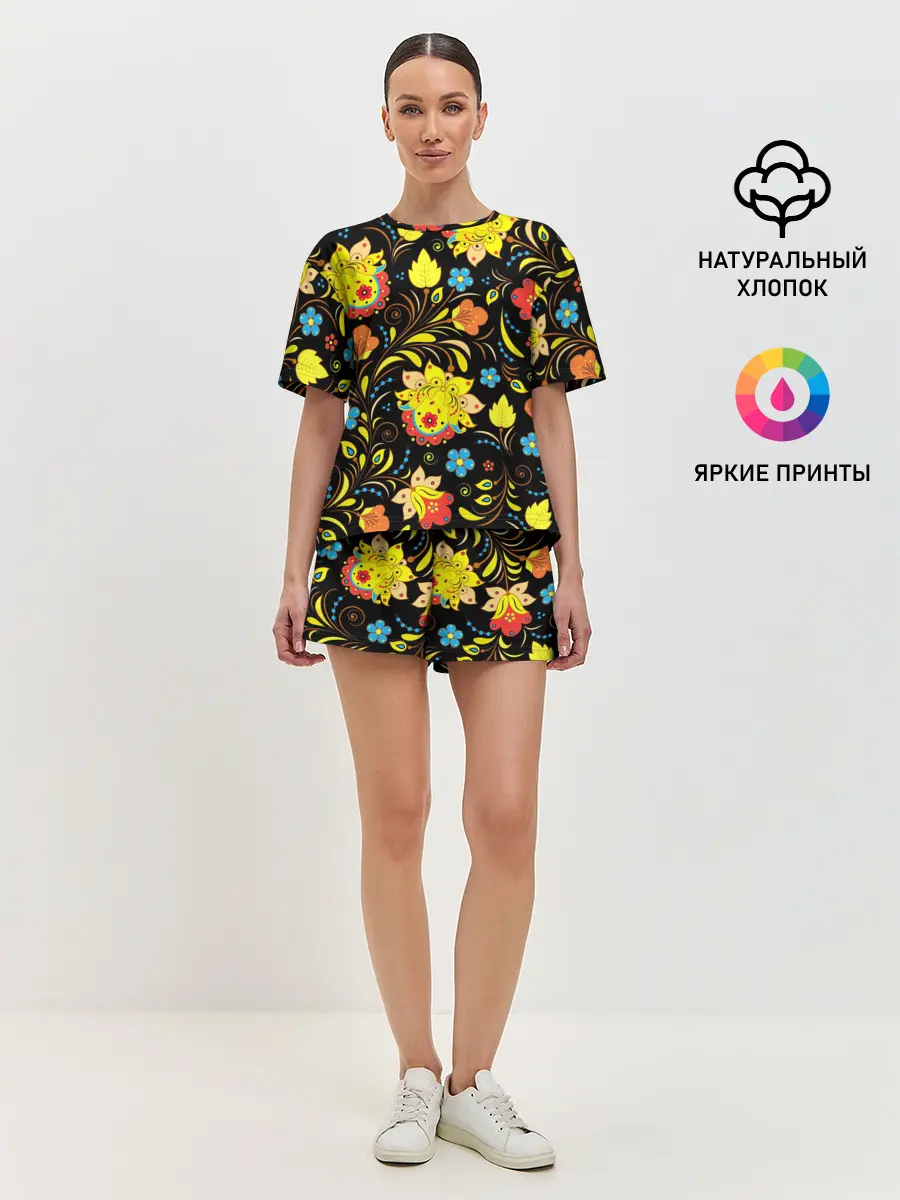 Женская пижама с шортами / РОСПИСЬ УЗОР ХОХЛОМА