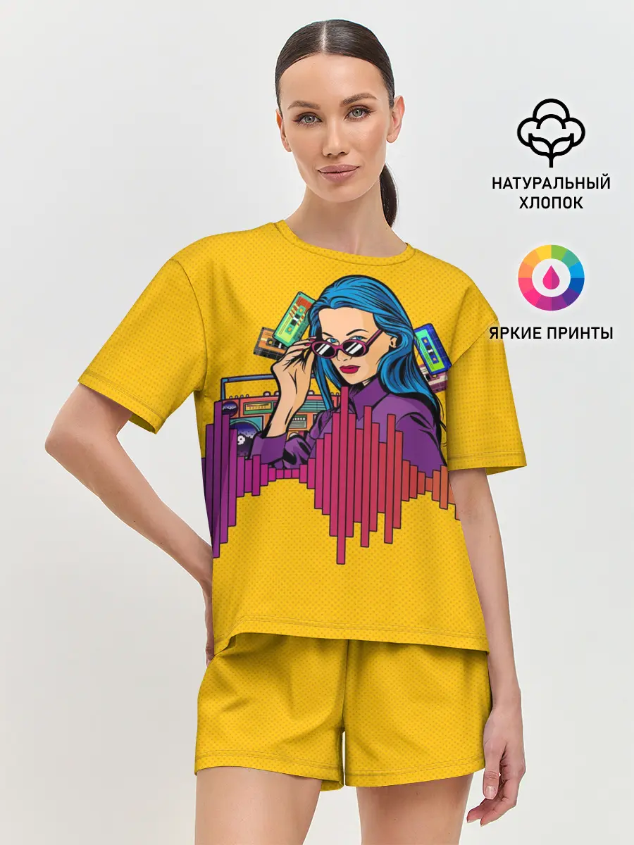 Женская пижама с шортами / Ретро. Девушка 90-х Арт.