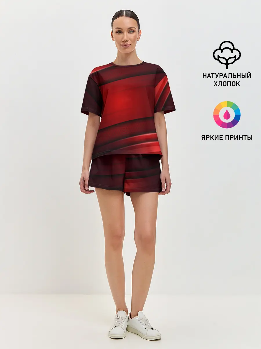 Женская пижама с шортами / 3D red Абстрактные линии