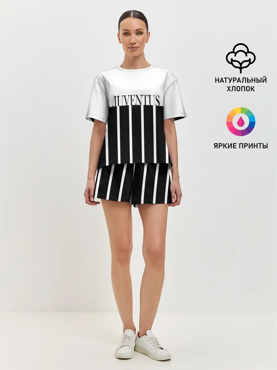 Женская пижама с шортами / Juventus | Tee Black and White