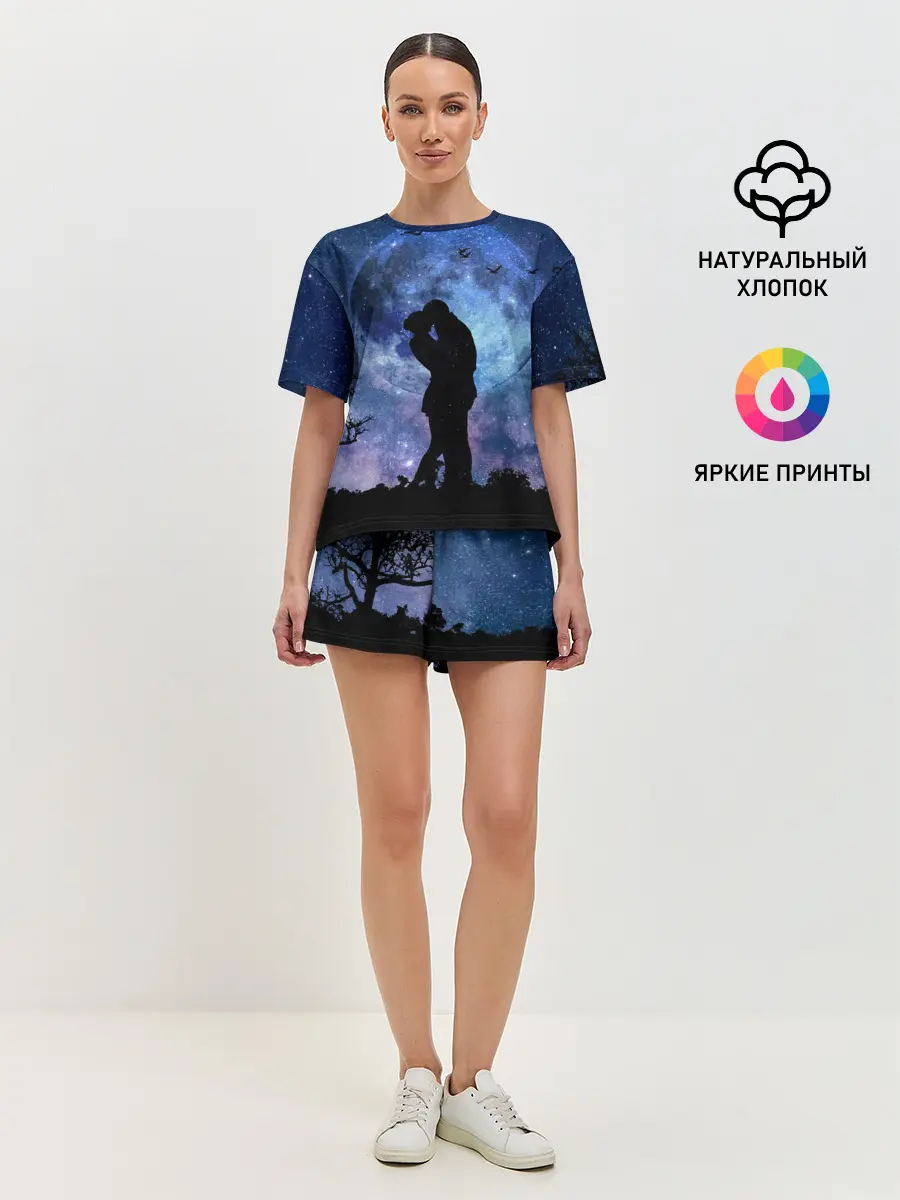 Женская пижама с шортами / Влюбленные на фоне луны