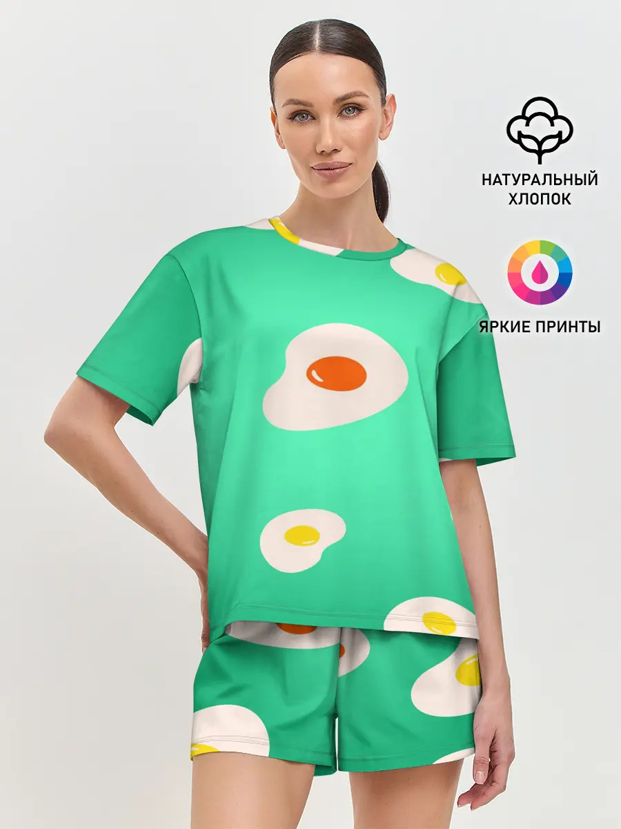 Женская пижама с шортами / Яйца на Зеленом Фоне