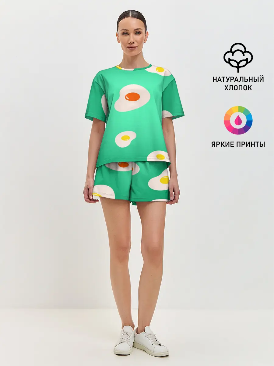 Женская пижама с шортами / Яйца на Зеленом Фоне