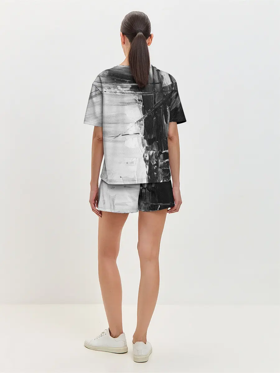 Женская пижама с шортами / Черно-Белый Арт