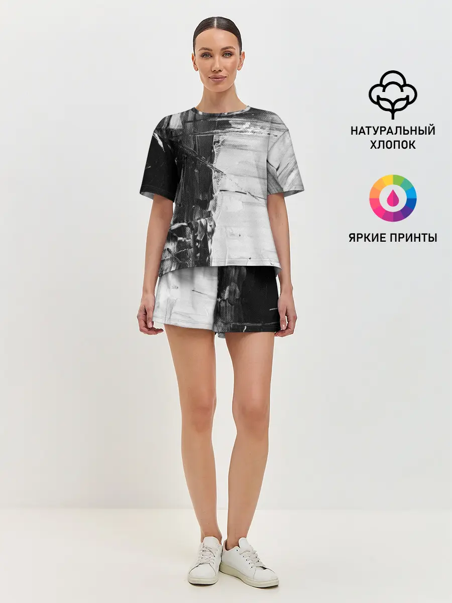 Женская пижама с шортами / Черно-Белый Арт