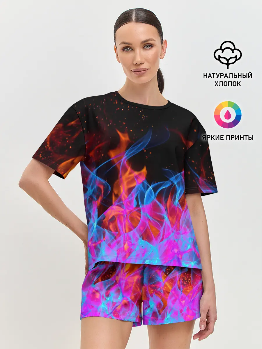 Женская пижама с шортами / ТРИ ОГНЯ / FIRE / СИНИЙ ОГОНЬ