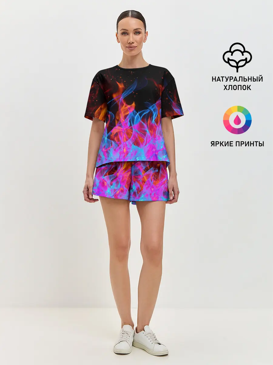 Женская пижама с шортами / ТРИ ОГНЯ / FIRE / СИНИЙ ОГОНЬ