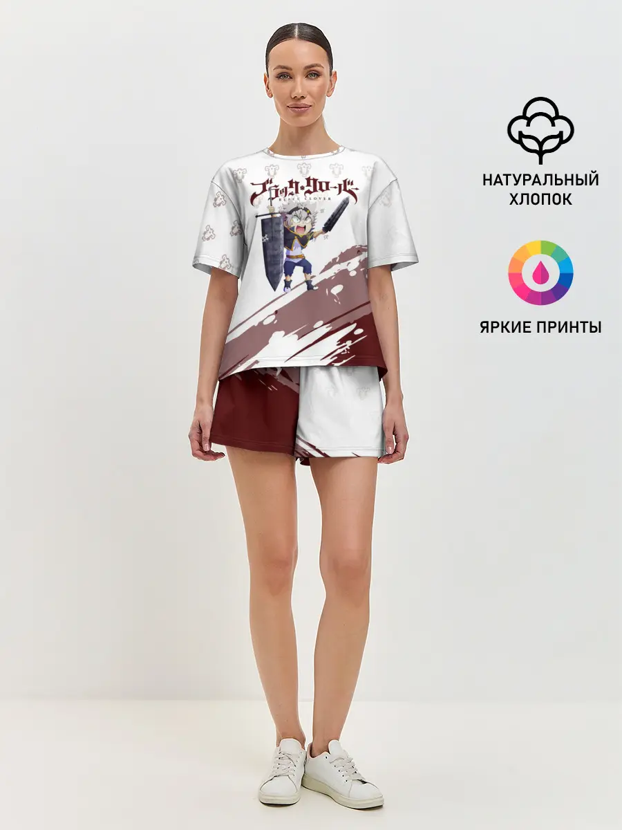 Женская пижама с шортами / Аста кричит с мечом Чёрный клевер