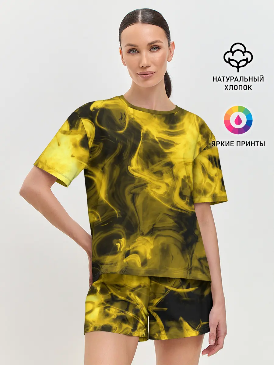 Женская пижама с шортами / Желтый Неоновый Дым