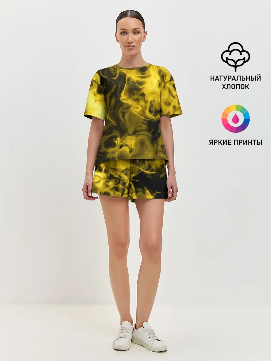 Женская пижама с шортами / Желтый Неоновый Дым