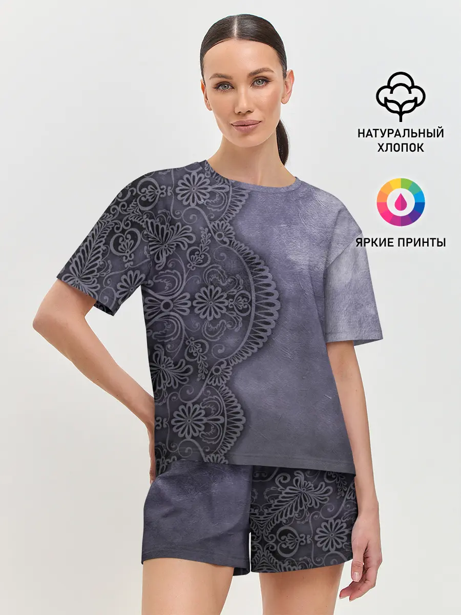 Женская пижама с шортами / Кружевной Узор