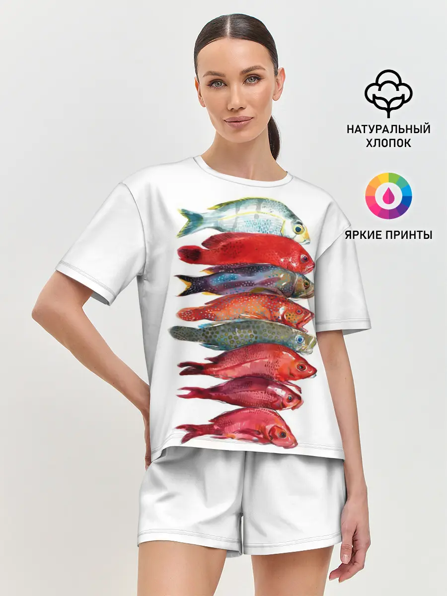 Женская пижама с шортами / рыбки