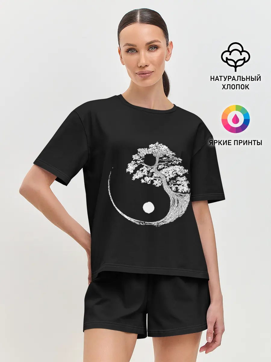 Женская пижама с шортами / Yin and Yang. Bonsai Tree