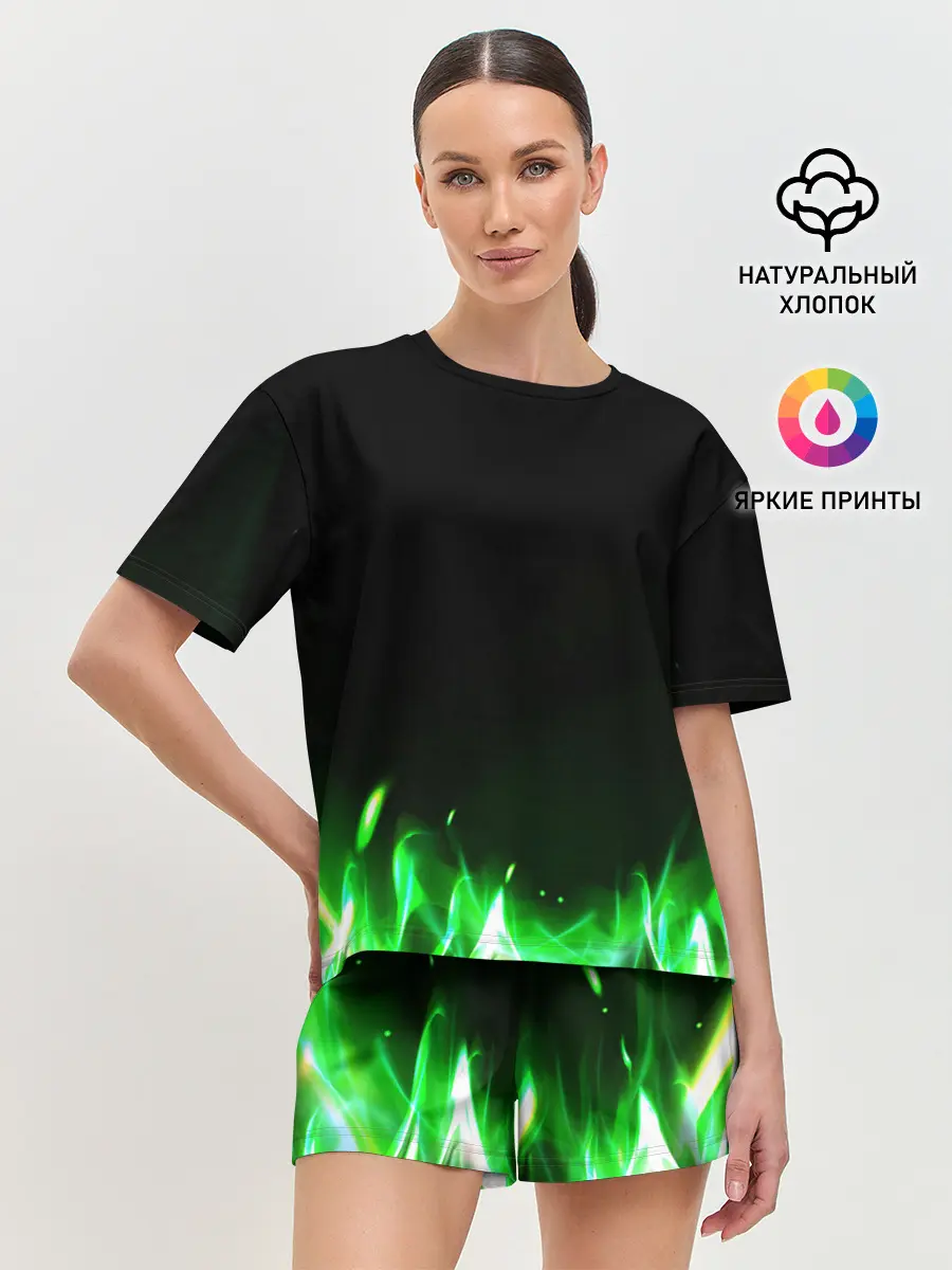 Женская пижама с шортами / Зеленый огонь