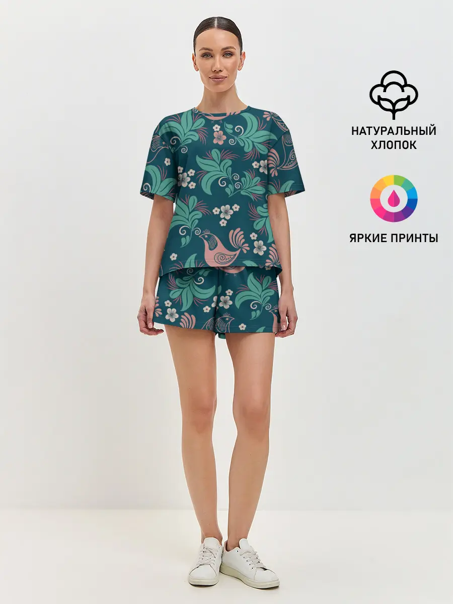 Женская пижама с шортами / Птицы в Цветах