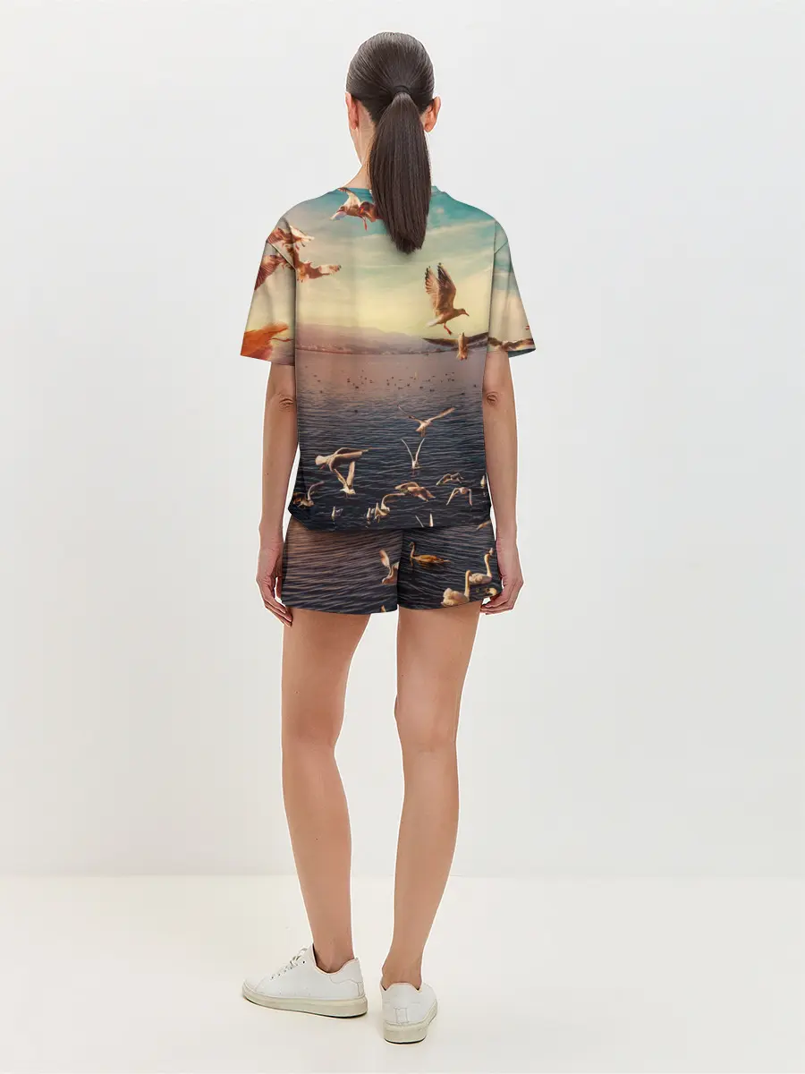 Женская пижама с шортами / Чайки на воде