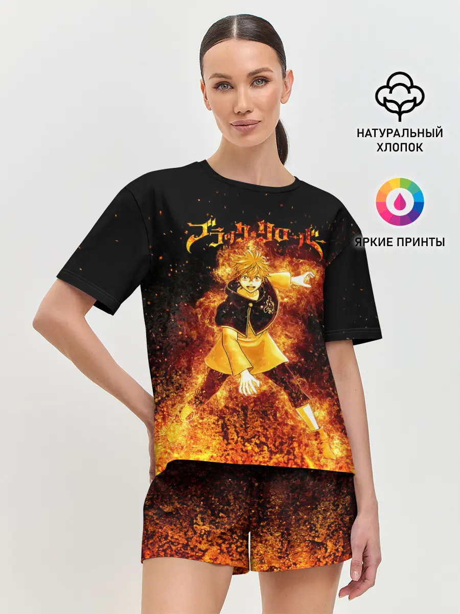 Женская пижама с шортами / Чёрный клевер Аста в огне