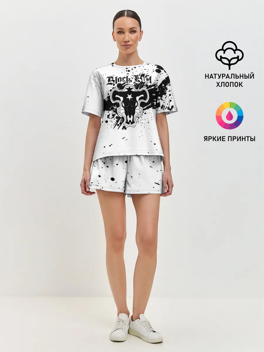 Женская пижама с шортами / Черные быки брызги Чёрный клевер
