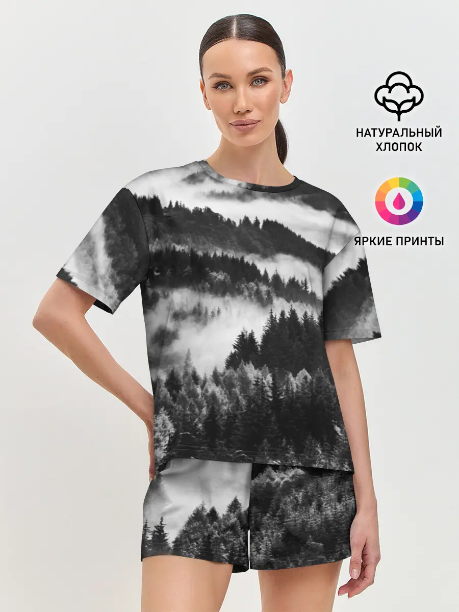 Женская пижама с шортами / ТУМАННЫЙ ЛЕС / МРАЧНЫЙ ЛЕС