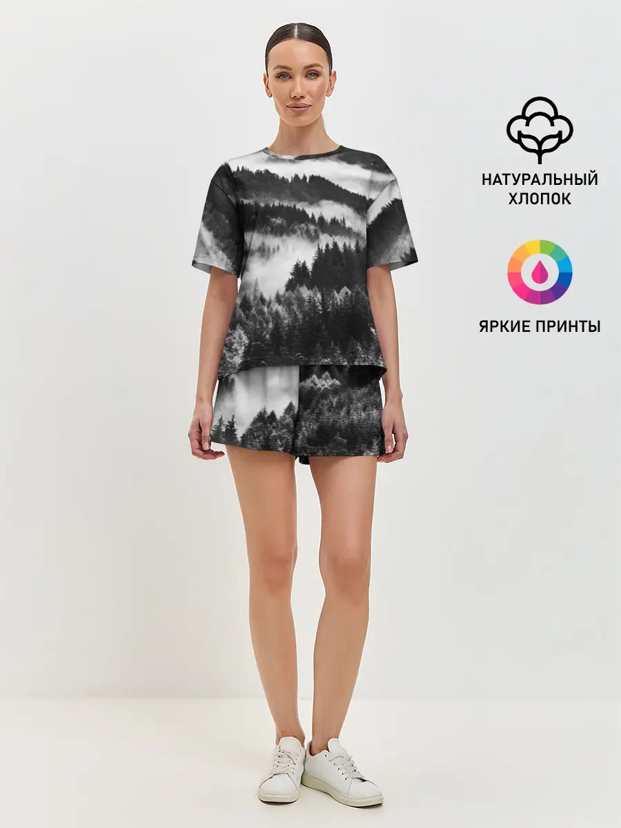 Женская пижама с шортами / ТУМАННЫЙ ЛЕС / МРАЧНЫЙ ЛЕС