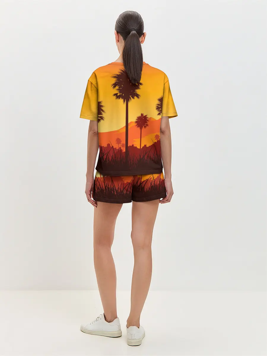 Женская пижама с шортами / Лето, Пальмы, вечер