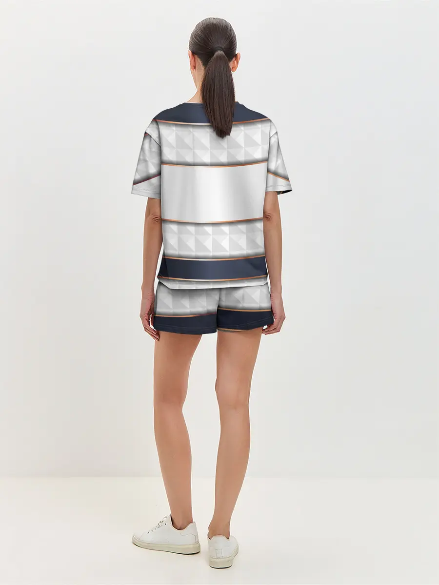Женская пижама с шортами / White 3d lines