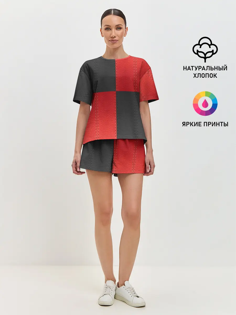 Женская пижама с шортами / Черно-красная Кожа