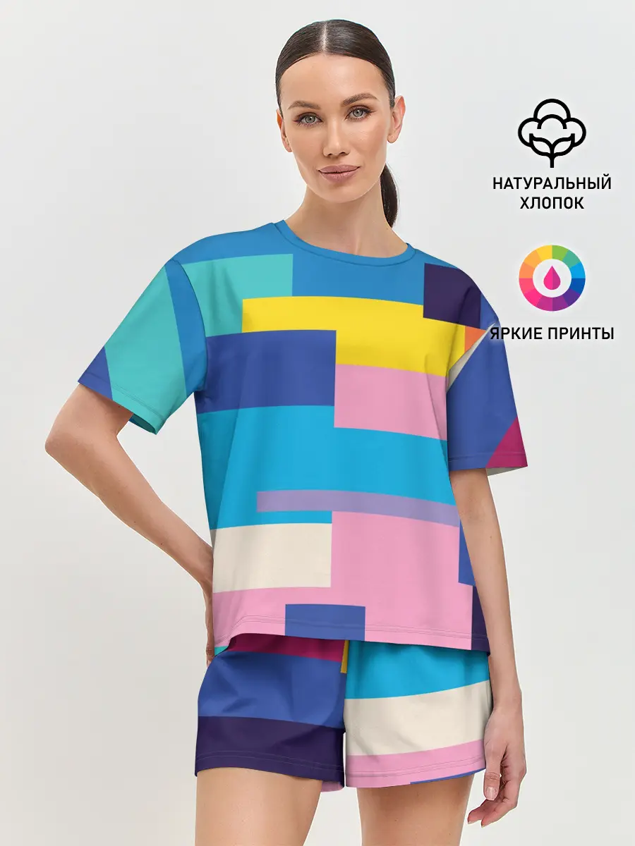 Женская пижама с шортами / Плавные узоры