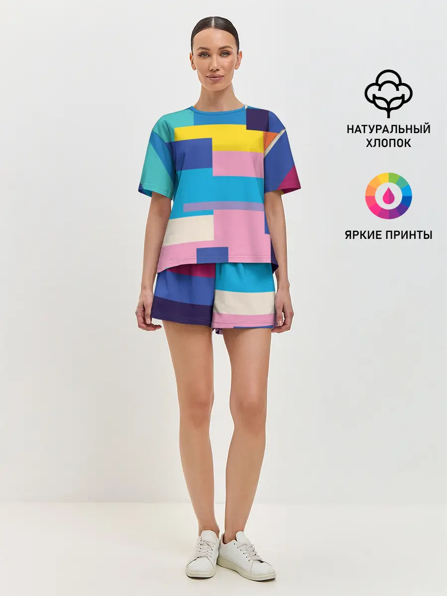 Женская пижама с шортами / Плавные узоры