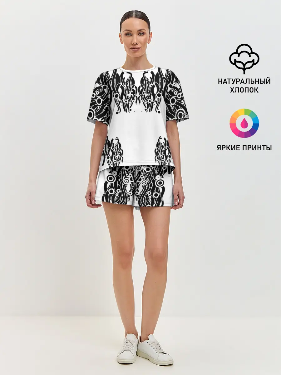 Женская пижама с шортами / абстракция, круги, линии,