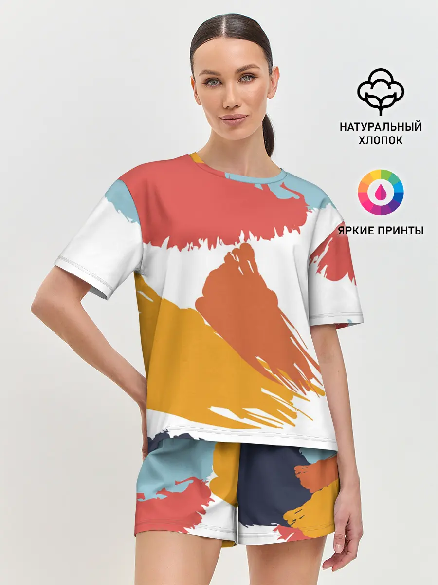 Женская пижама с шортами / Цветные пятна, мазки кистью