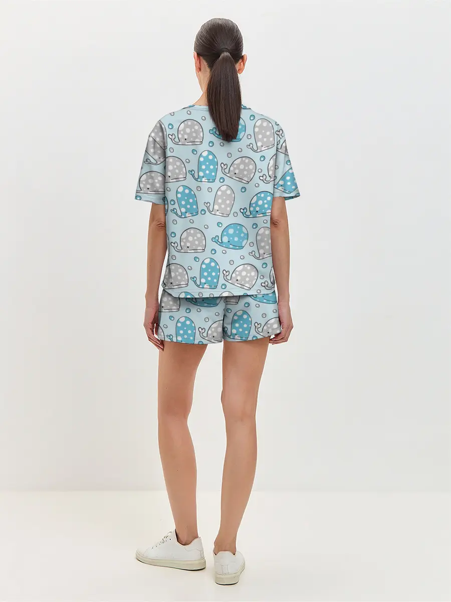 Женская пижама с шортами / Киты паттерн