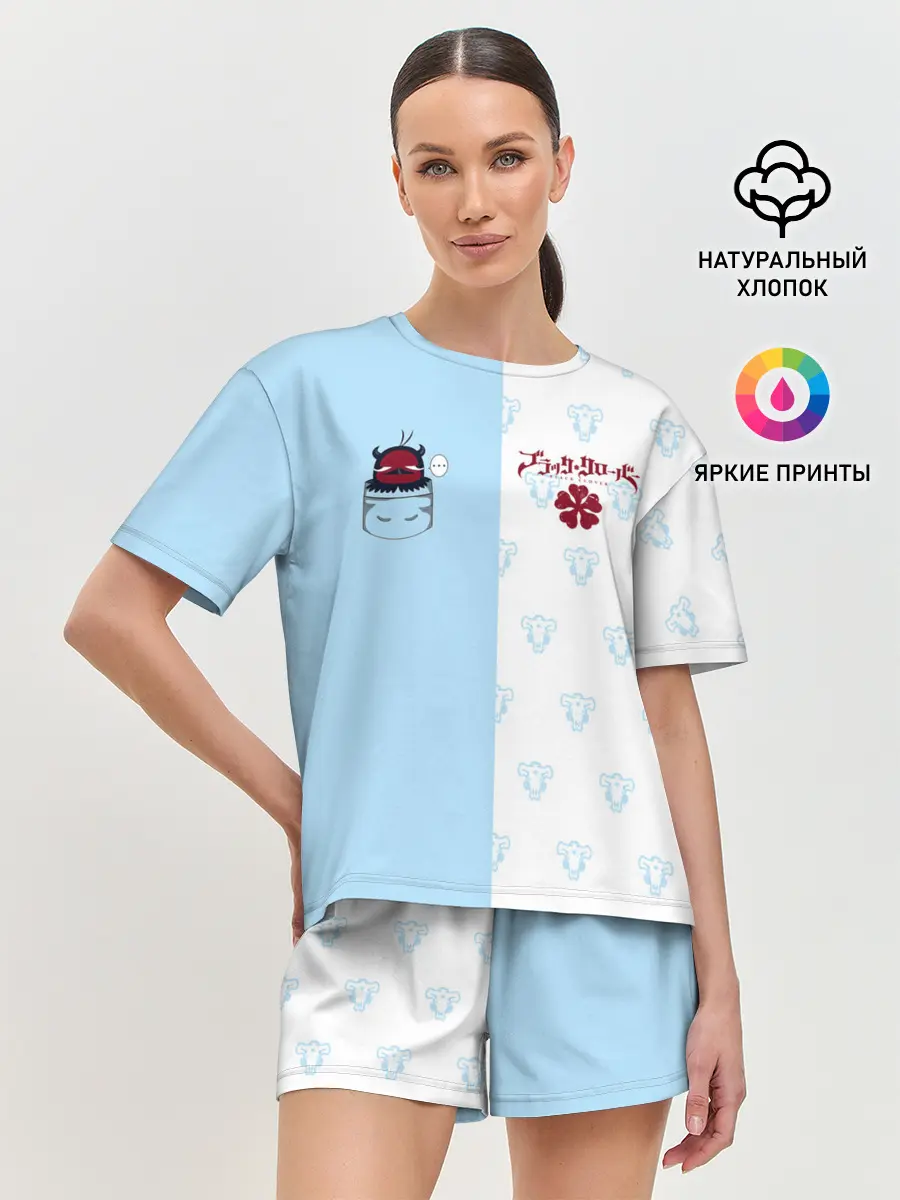 Женская пижама с шортами / Чёрный клевер Неро в кармашке