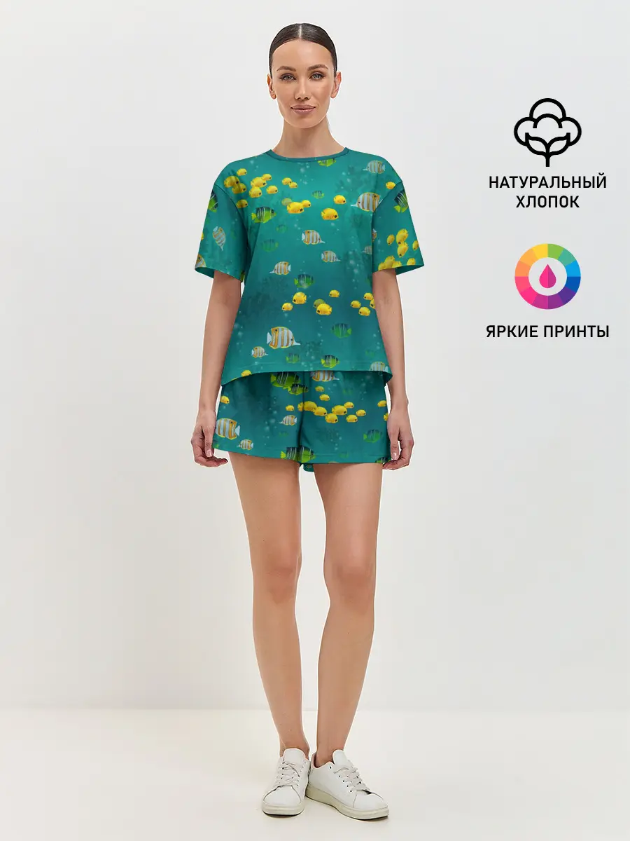 Женская пижама с шортами / Подводный мир. Рыбки