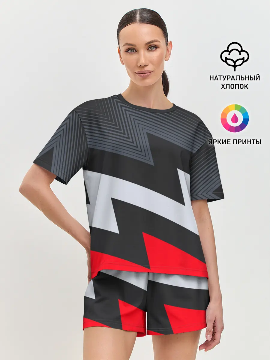 Женская пижама с шортами / Черно-красные зигзаги