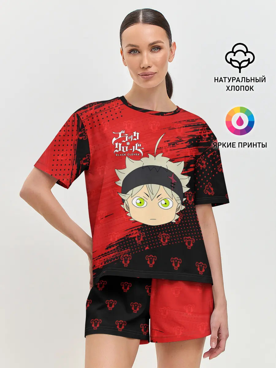 Женская пижама с шортами / Чёрный клевер голова Аста